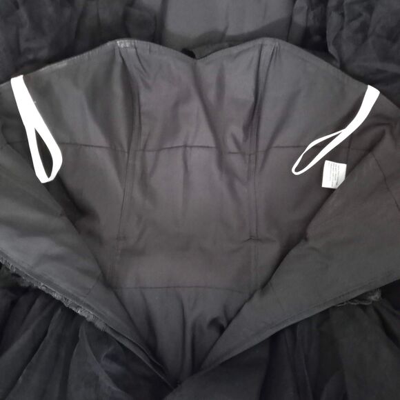 JJs House Black Formal Gown Hi Low Embellished Ruffle Wedding Goth Cosplay 8 M - Picture 8 of 9